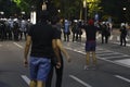 Belgrade, Serbia - 07.08.2020. Thousands protest in Belgrade as Serbia reimposes Covid-19 curfew, Belgrade, Serbia, 08 July 2020.