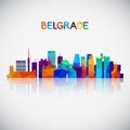 Belgrade skyline silhouette in colorful geometric style.