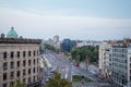 Belgrade at sunset seen from the beginning of King Alexander Boulevard or bulevar kralja Aleksandra, with the national assembly Royalty Free Stock Photo