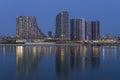 Belgrade waterfront buildings skyline at night, Serbia