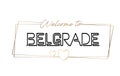 Belgrade Welcome to text Neon lettering typography. Word for logotype, badge, icon, postcard, logo, banner Vector Illustration