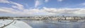 Belgrade Winter Snowy Panorama with Waterfront and City Downtown Skyline.