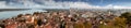 Belgrade, Zemun from Gardos, Danube river and old Belgrade, dusk. Churches and houses with red roofs