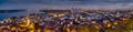 Belgrade, Zemun from Gardos, Danube river and old Belgrade, by night. Churches and houses with red roofs