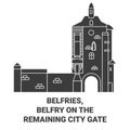 Belguim, Belfries, Belfry On The Remaining City Gate travel landmark vector illustration