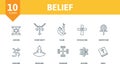 Belief icon set. Collection of simple elements such as the judaism, christianity, islam, catholicism, atheism, buddhism Royalty Free Stock Photo