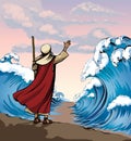 Moses with the staff at the sea. Vector drawing