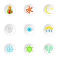 Beliefs icons set, cartoon style