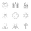 Beliefs icons set, outline style