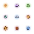 Beliefs icons set, pop-art style