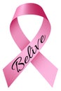 Believe breast cancer logo, realistic style Royalty Free Stock Photo