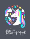 Believe in magic - art poster with unicorn