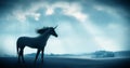 Believe the unbelievable. Shot of a beautiful unicorn against against a dramatic landscape. Royalty Free Stock Photo