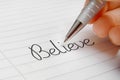 Believe word handwriting