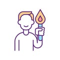 Believer with lighted candle RGB color icon Royalty Free Stock Photo