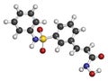 Belinostat cancer drug molecule. Histone deacetylase (HDAC) inhibitor. Atoms are represented as spheres with conventional color