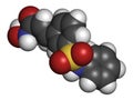 Belinostat cancer drug molecule. Histone deacetylase (HDAC) inhibitor. Atoms are represented as spheres with conventional color