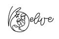 Belive monoline calligraphy text and Christmas Vector religious Nativity Scene of baby Jesus with Mary Joseph and star Royalty Free Stock Photo