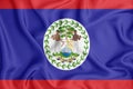 Belize flag in 3D, broad format, flowing with the breeze. three-dimensional rendering