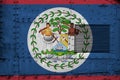 Belize flag depicted on side part of military armored tank closeup. Army forces conceptual background