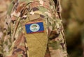 Belize flag on soldiers arm. Belize troops collage