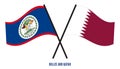 Belize and Qatar Flags Crossed And Waving Flat Style. Official Proportion. Correct Colors