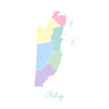 Belize region map: colorful with white outline.