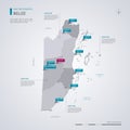 Belize vector map with infographic elements, pointer marks