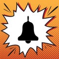 Bell Alarm, hand bell sign. Vector. Comics style icon on pop-art background.. Illustration.
