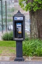 BELL ALIANT Coin operated public pay telephone booth for local and long distance calls. Royalty Free Stock Photo