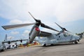 Bell Boeing MV-22 Osprey tilt rotor aircraft on display at Singapore Airshow