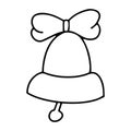 Bell with a bow. Black and white hand drawing line. New Year. Back to school. Isolated on a white background. Vector illustration Royalty Free Stock Photo