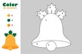 Bell in cartoon style, color by number, christmas education paper game for the development of children, coloring page, kids presch