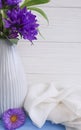 Bell, chrysanthemum vase elegance summer on a wooden background Royalty Free Stock Photo