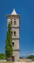 Bell and clock tower of a Church of the Nativity of the Blessed Virgin Mary in Zaton Royalty Free Stock Photo