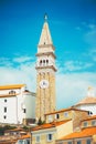 Bell clock tower in Piran, Slovenia