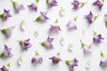 Bell flowers seamless white background, Top-down view