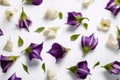 Bell flowers seamless white background, Top-down view