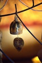 Bell-Golden bell and the pho leaf at in Buddha temple