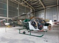 Bell 47 Helicopter in hangar Royalty Free Stock Photo