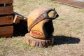 Bell helmets logo brand and text sign wooden sculpture on motorcycle helmet with