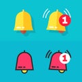 Bell icon or doorbell flat cartoon and line outline art alarm symbol with alert notification as incoming message vector