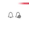 Bell icon, loud and mute simple thin line vector.