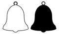 Bell icon outline and silhouette. Handbell vector illustration isolated on white background