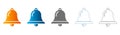 Bell Icon Set in Various Colors and Styles, Flat Design Vector Illustration Royalty Free Stock Photo