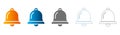 Bell Icons Set with Various Colors and Styles, Notification Symbols, Flat Design Vector Illustration Royalty Free Stock Photo