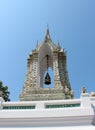 Bell inside the white decorated Thai temple, Bangkok, Thailand