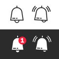 Bell line outline art icon or doorbell flat cartoon alarm symbol with alert notification as incoming message vector