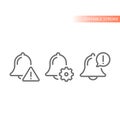 Bell notification, warning and caution line icon set