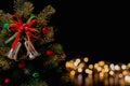 The  bell ornaments decorate on Christmas tree with bokeh lights background. Royalty Free Stock Photo